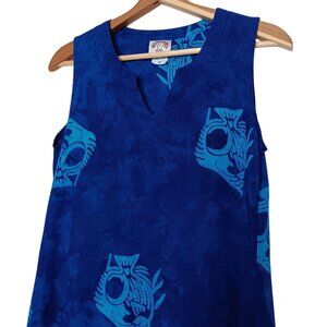 Peppermint Bay Medium Dress Blue Batik Fish Blue Tie Dye Sleeveless Beach Cruise
